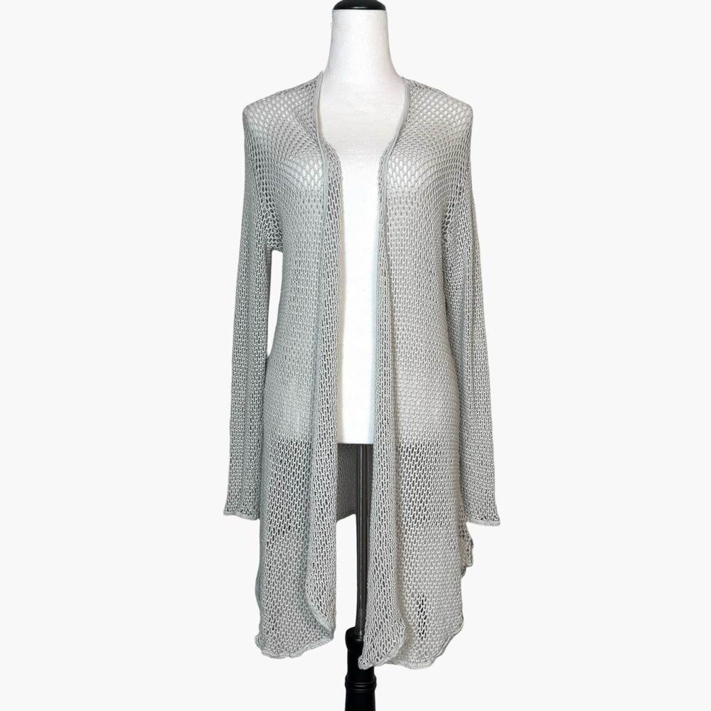Cut Loose Open Front Fishnet Duster Cardigan Size L Gray Weave Artsy Lagenlook